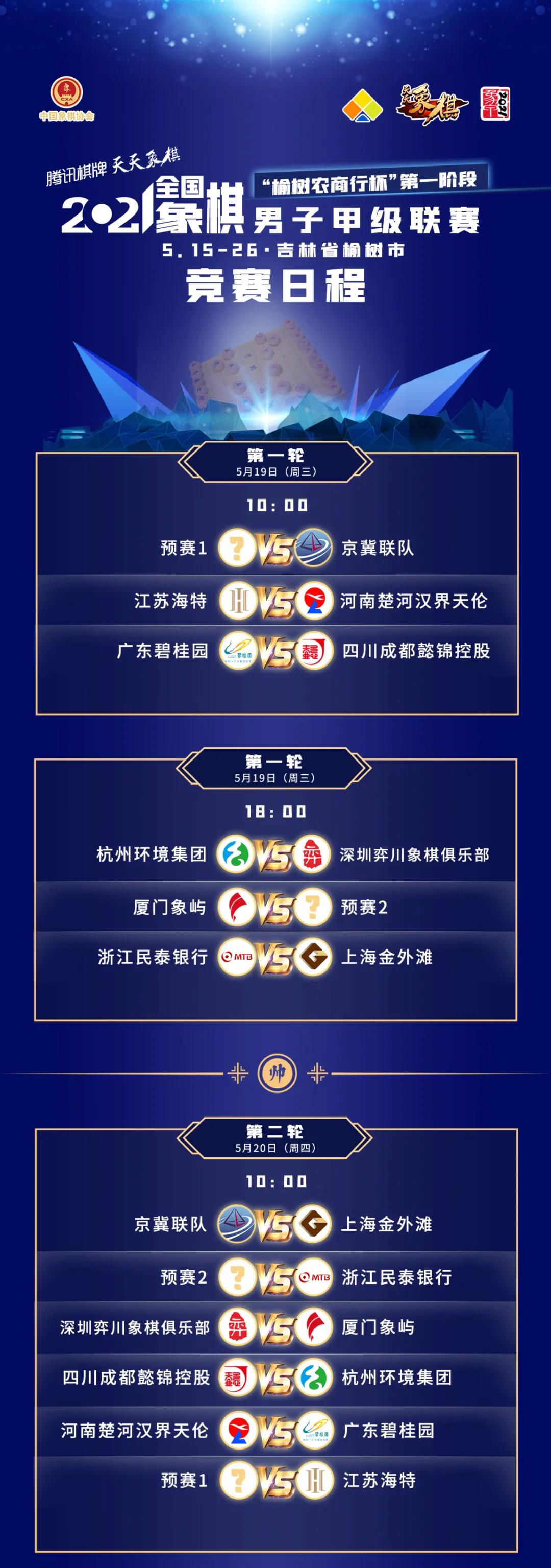 2021年男子全国象棋甲级联赛常规赛第一赛会前11轮赛程表