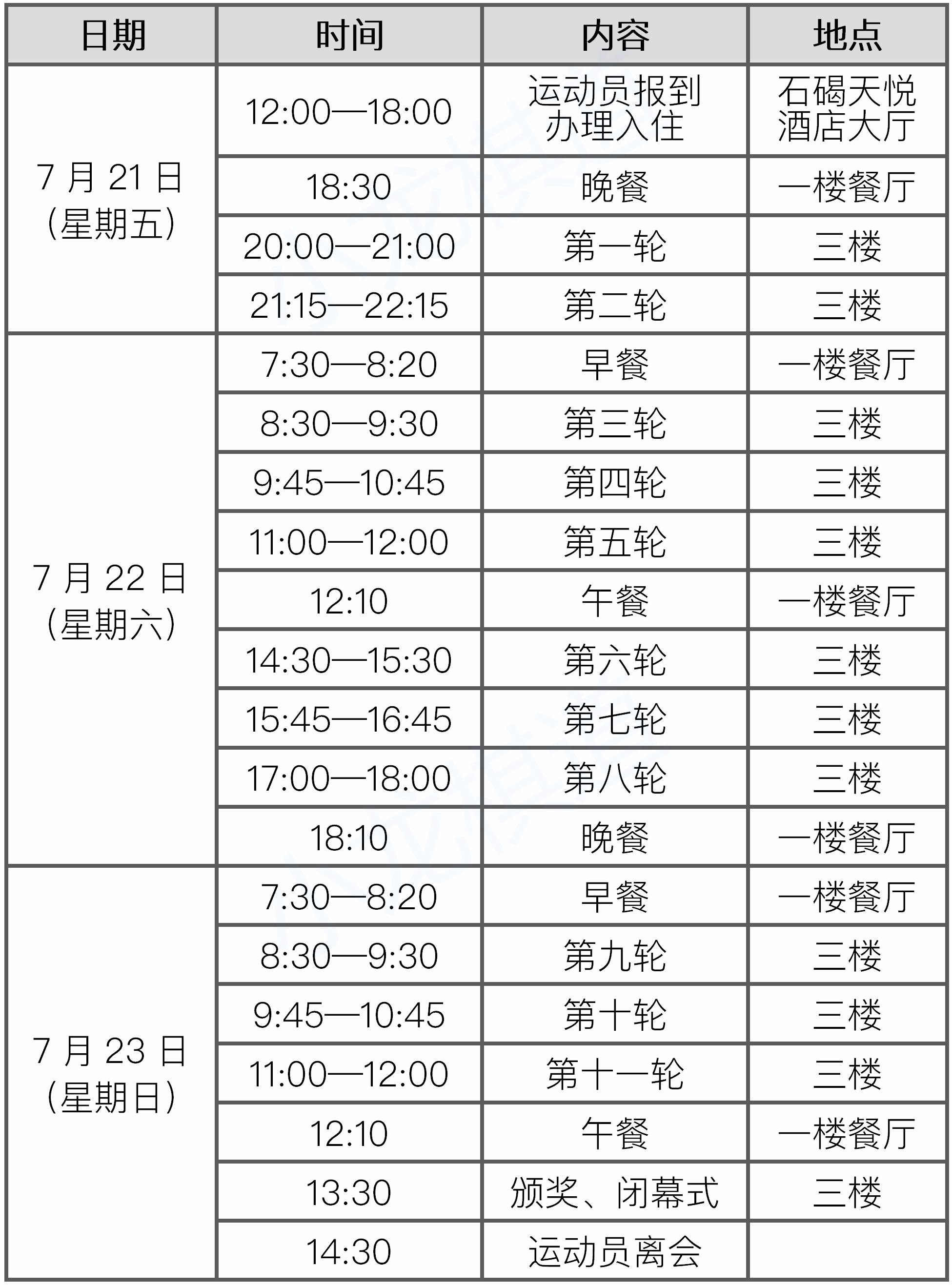 比赛安排 比赛安排